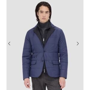 Bugatchi Mens Three Button Quilted Blazer with Detachable Bib navy size M